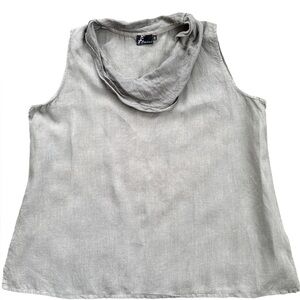 Fenini 100% Linen Blouse Top Shirt Cowl Neck Sleeveless green Lagenlook Arty XXL